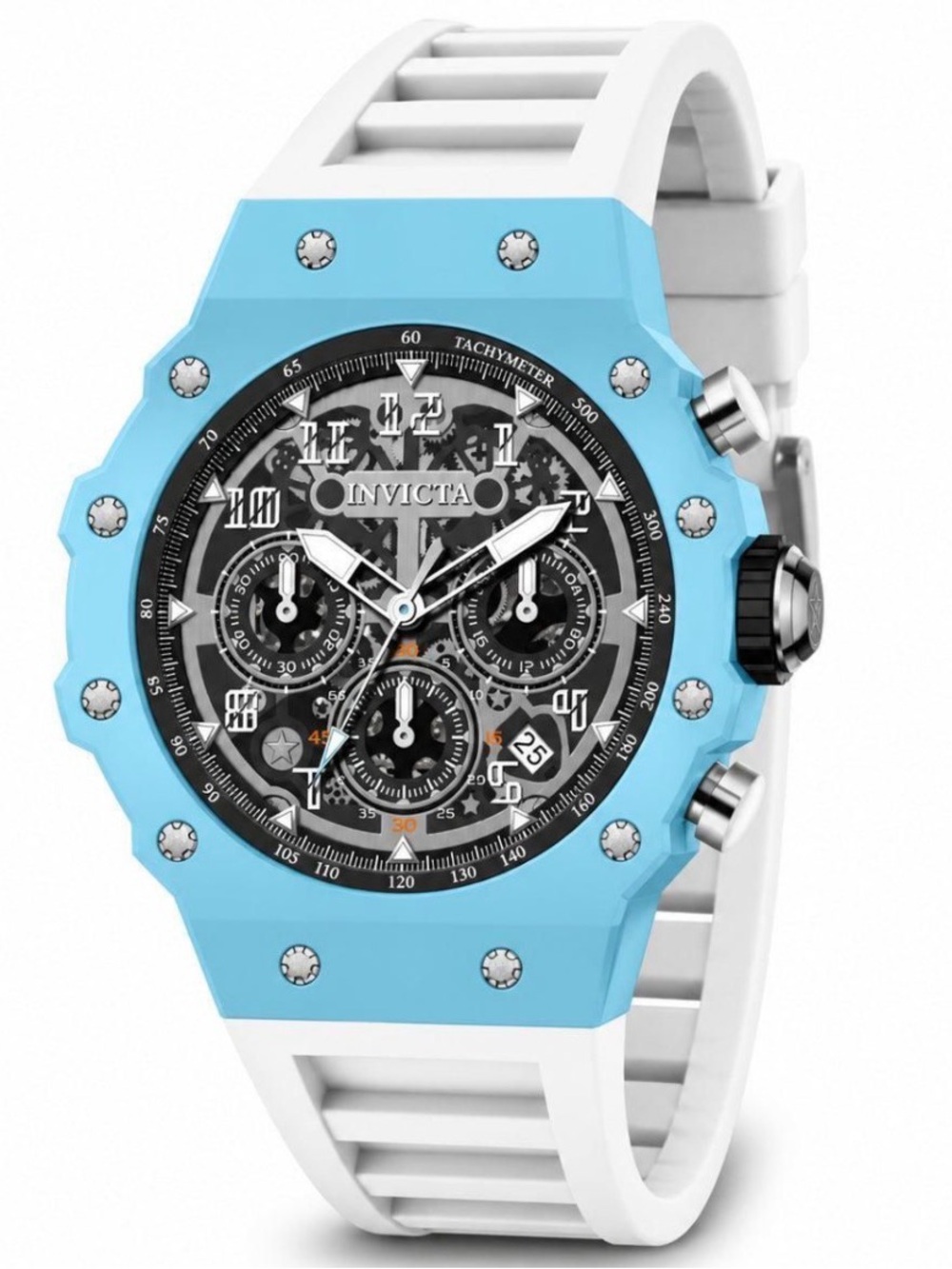 Invicta Chronograph Watch - Light Blue & White